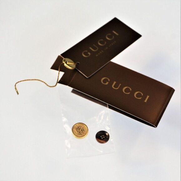 Gucci Replacement Buttons 1 Gold Color Metal Shank 1 Brown 4 Hole Plastic Button - Picture 1 of 8